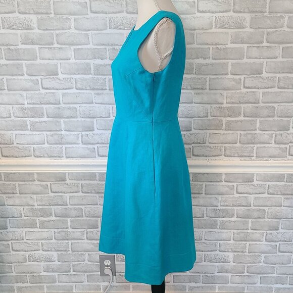 Kate Spade Linen Blend Turquoise Teal Short Sleeve Low Back Dress Old Money sz 8 - Picture 4 of 10
